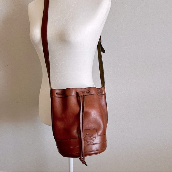 Vintage Geno D’Lucca Leather Bucket Bag Shoulder Crossbody Brown - Picture 1 of 11